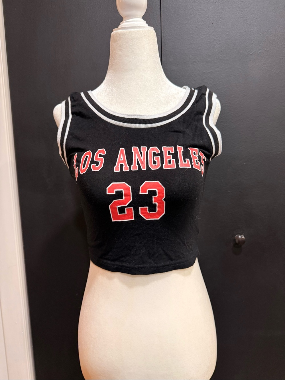 SHEIN Black Crop Tank with Red 'Los Angeles 23' Graphic